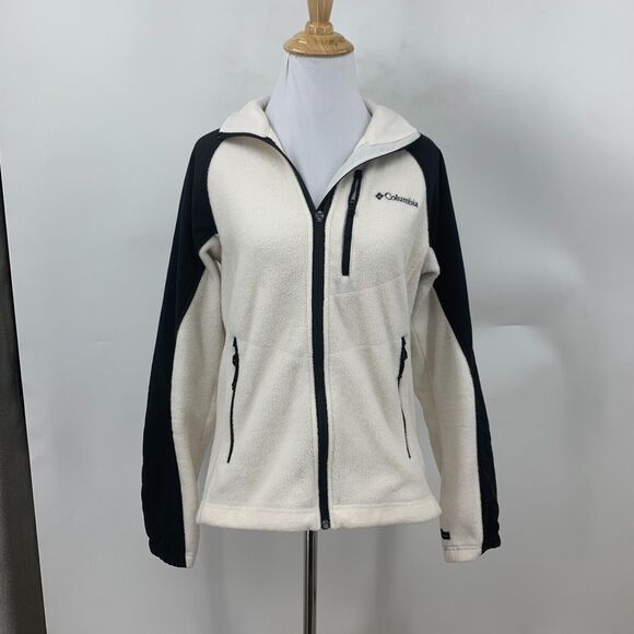 Columbia Full Zip Jacket Womens S Small Cream Colorblock Fleece Raglan Pockets - Picture 2 of 15